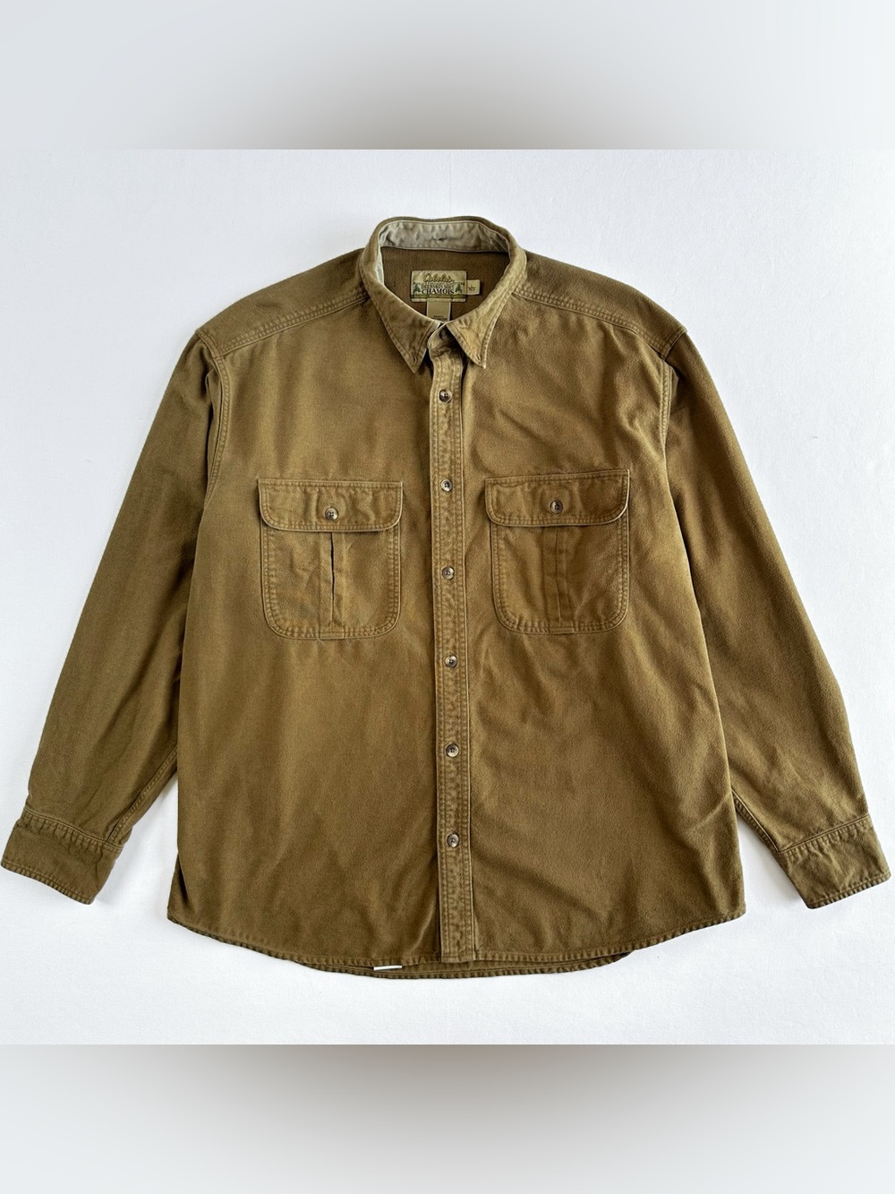 Vintage 90s Cabela’s Faux Deerskin Button Front Utility Shirt 100% Cotton